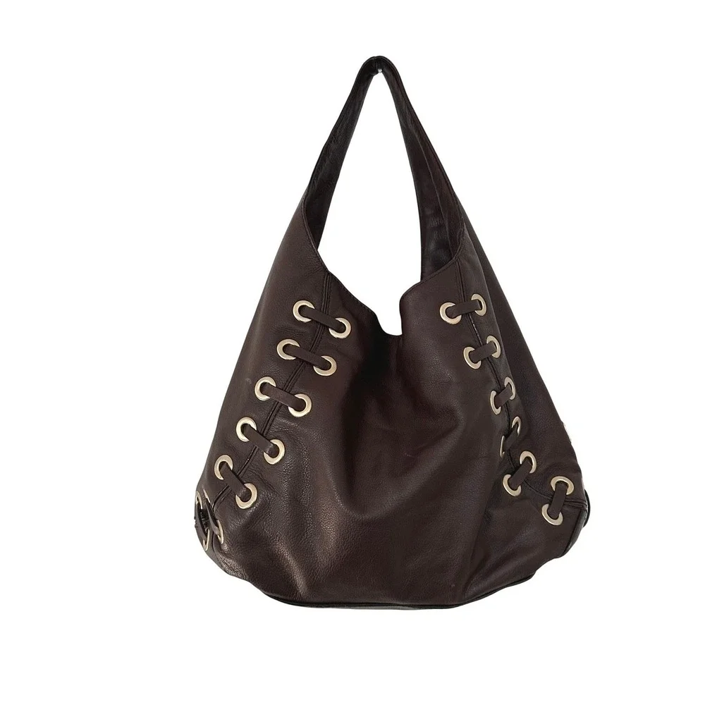 Michael Kors Astors Skorpios Brown Leather Grommet Tassel Hobo‎ Shoulder Bag